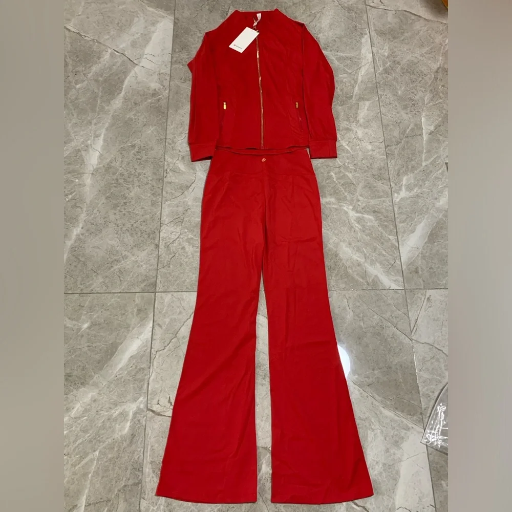 lululemon athletica Red Bomber Jacket and Matching Flared Pants Set